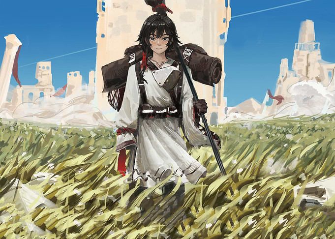 Adventurer in Ruined Landscape