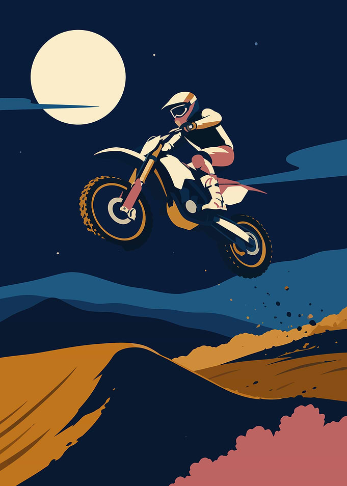 Motocross Rider Jumping at Night