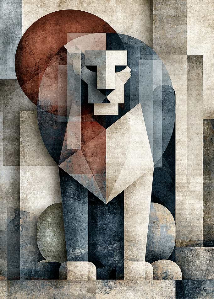 Japandi Geometric Icon No. 10 – Shishi Japanese Guardian Lion Wall Art