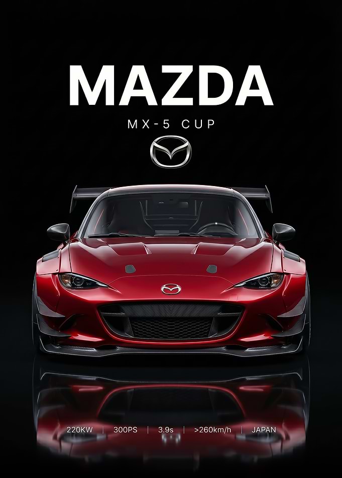 sleek red Mazda MX-5 Cup Race Car poster