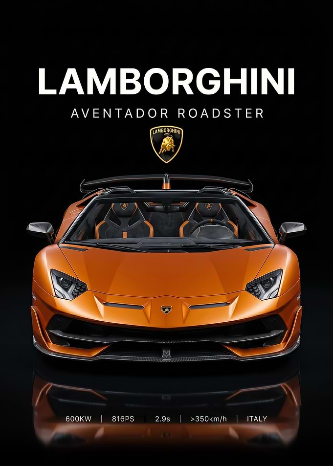 sleek orange Lamborghini Aventador Roadster car poster