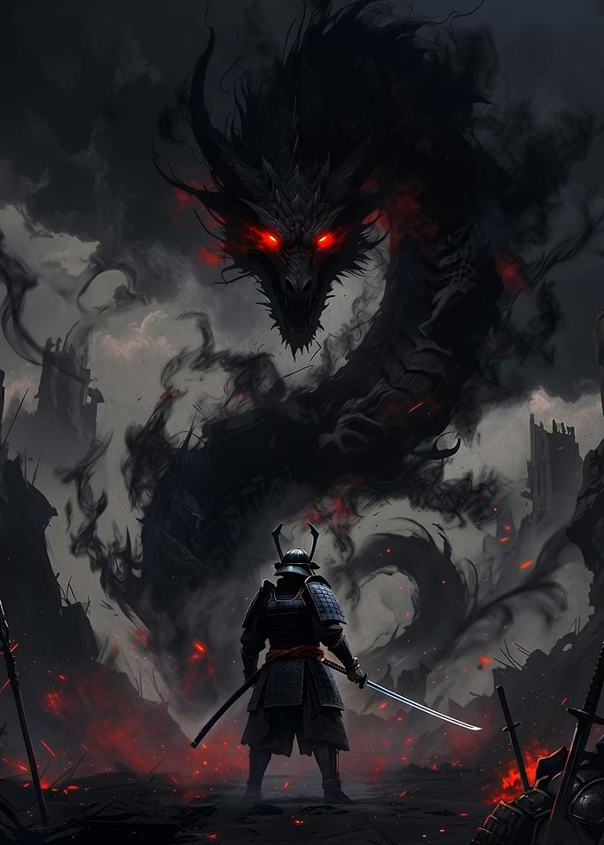 Samurai Confronts Shadow Dragon