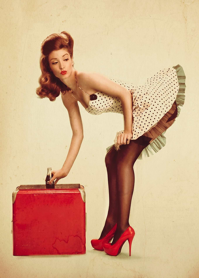 Pin-up girl with Coca-Cola cooler