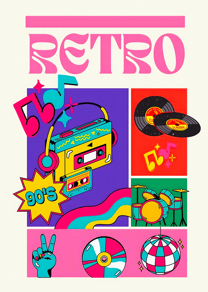 Retro 90s Music and Disco Ball