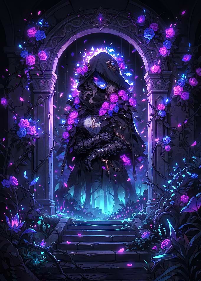 Mysterious Figure in Enchanted Garden