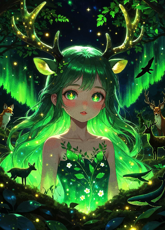Anime Forest Spirit with Antlers