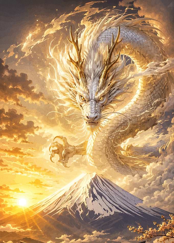 White Dragon Over Mount Fuji