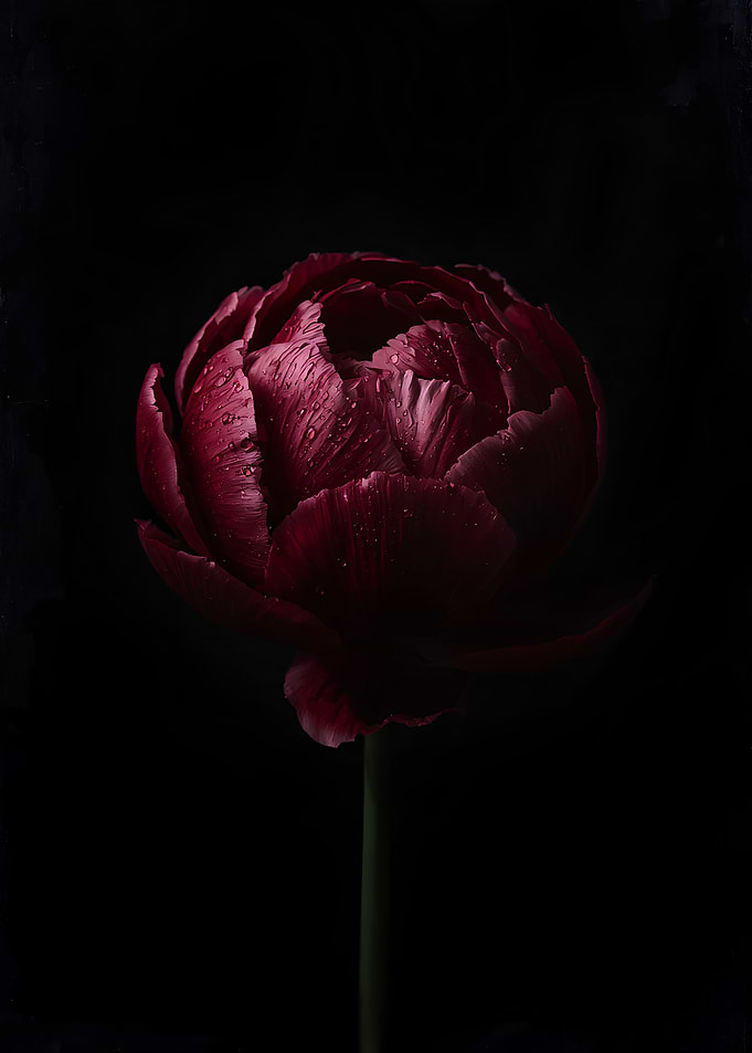 Dark Fuchsia Peony with Water Droplets