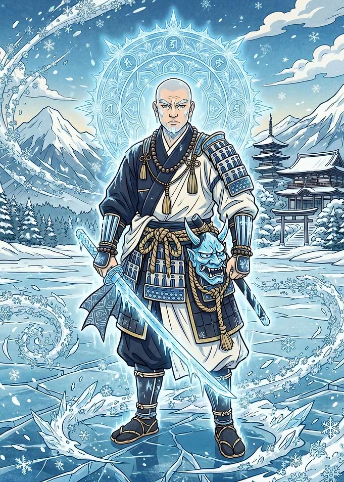 Ice Samurai Monk with Oni Mask