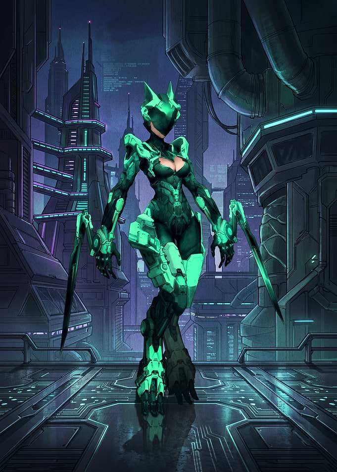 Cyberpunk Warrior in Futuristic City