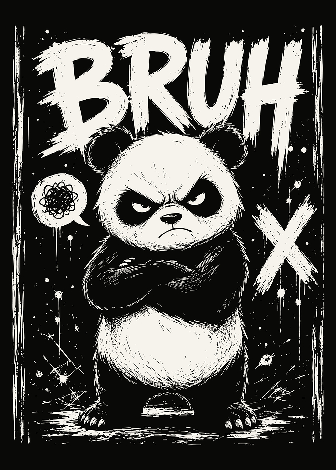 Bruh Angry Panda Vintage Grunge Poster | Funny Animal Wall Art