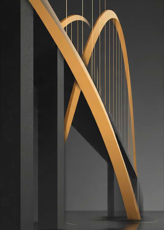 Abstract Golden Arches and Black Pillars