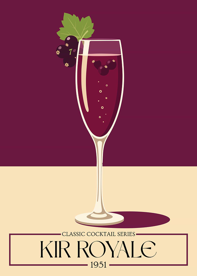 Kir Royale Cocktail Poster – Elegant French Champagne Wall Art