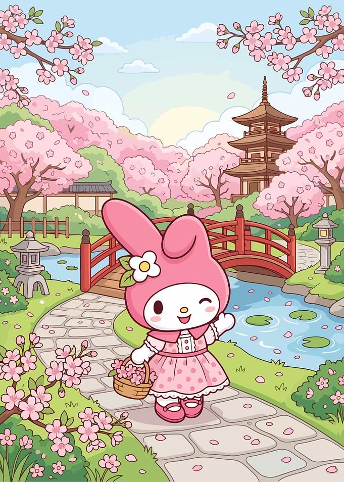 My Melody in a Cherry Blossom Garden