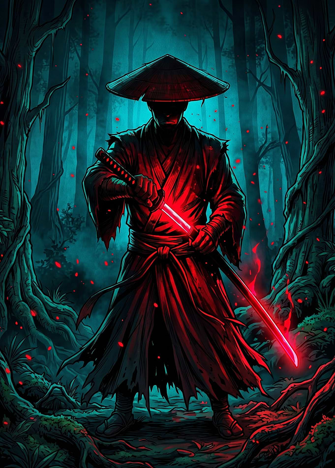 Samurai Warrior in a Dark Forest