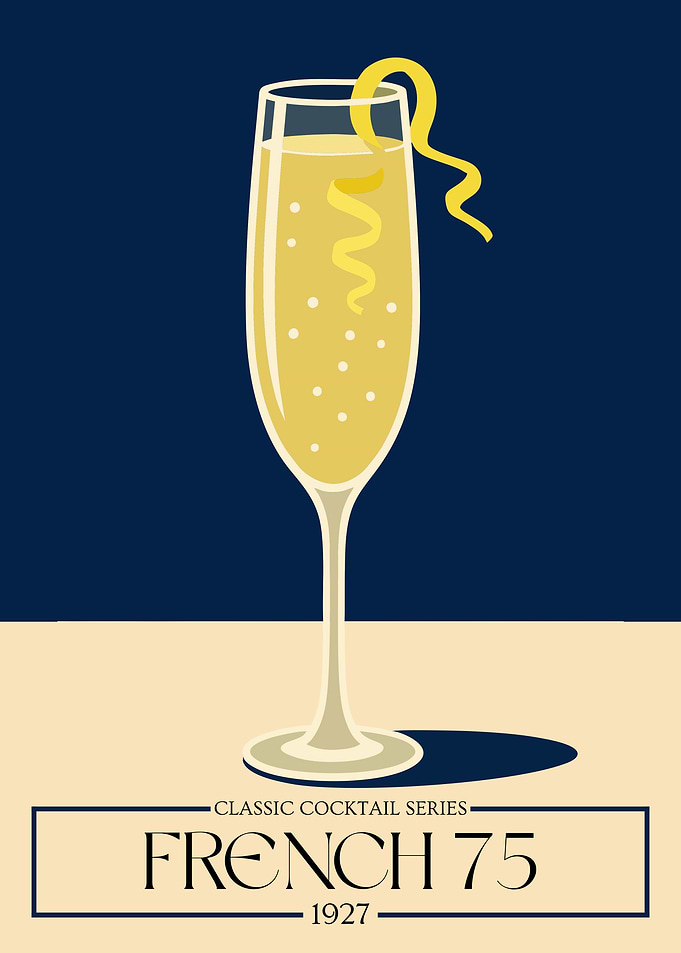 French 75 Cocktail Poster – Vintage Champagne Cocktail Wall Art
