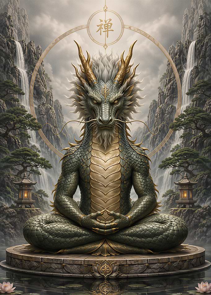 Meditating Dragon in Zen Garden