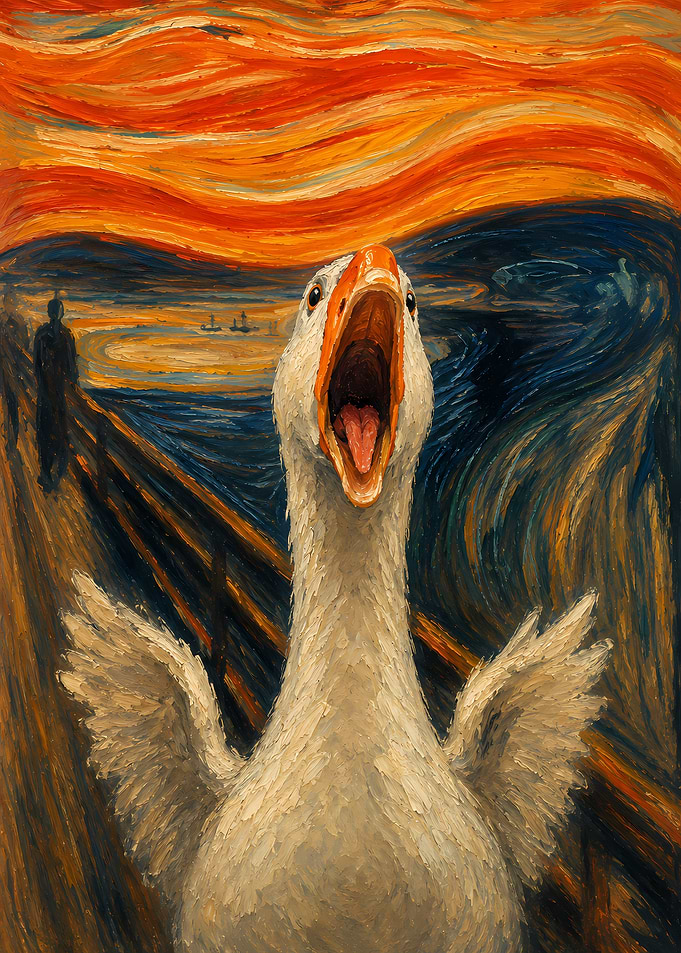 Goose Screaming in Edvard Munch Style