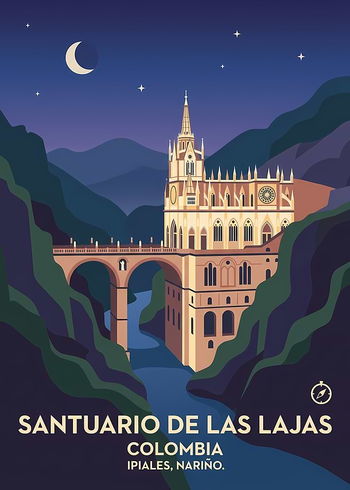 Santuario de Las Lajas at Night