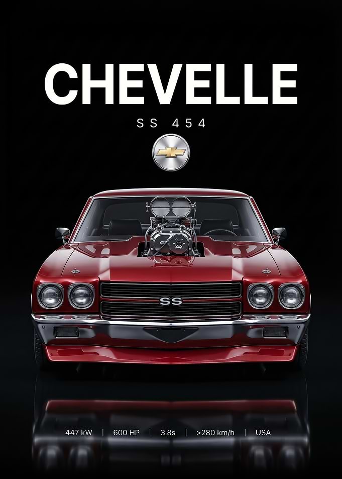 sleek muscle Chevrolet Chevelle SS 454 car poster