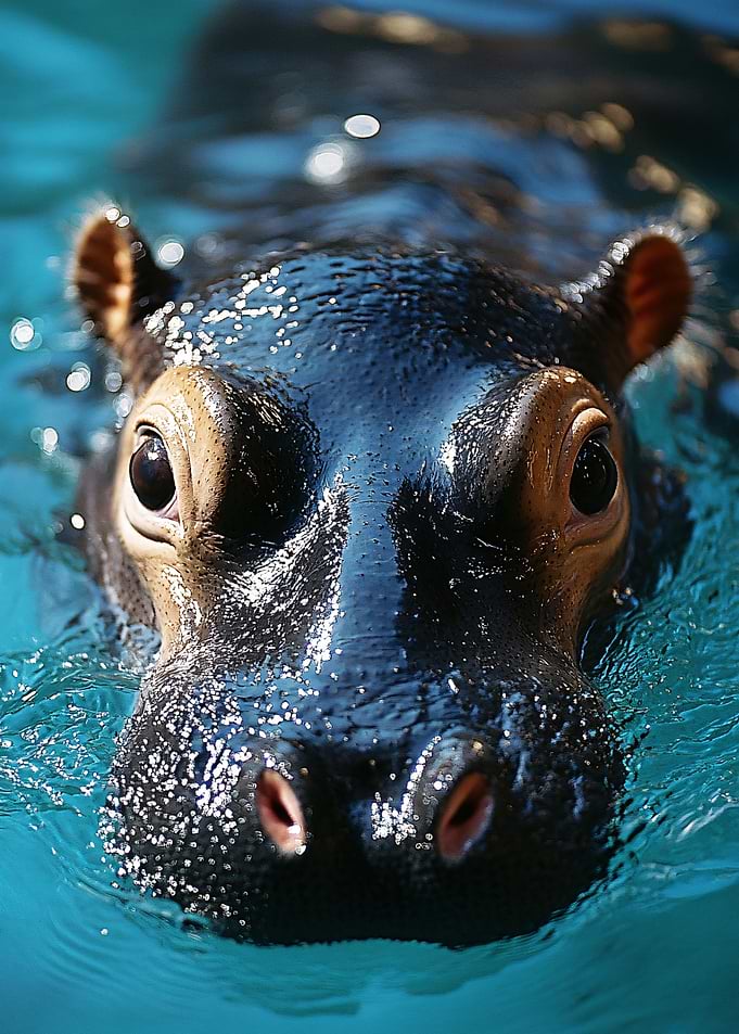 Close-up of a Hippopotamus in Water