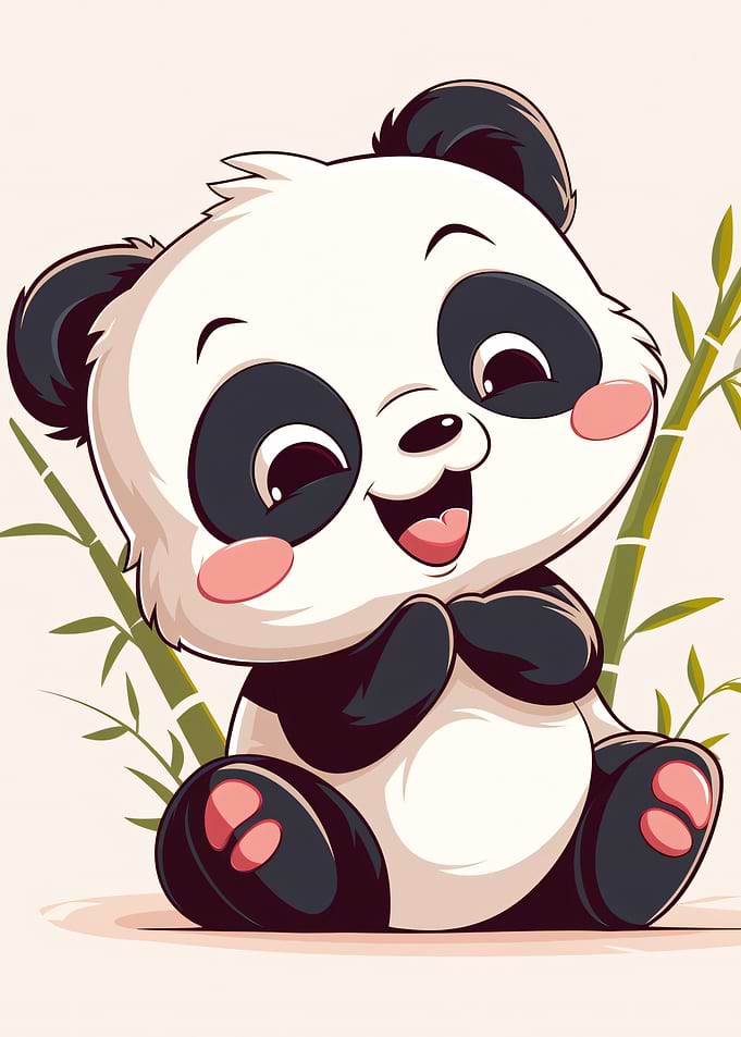 Cute cartoon panda with bamboo