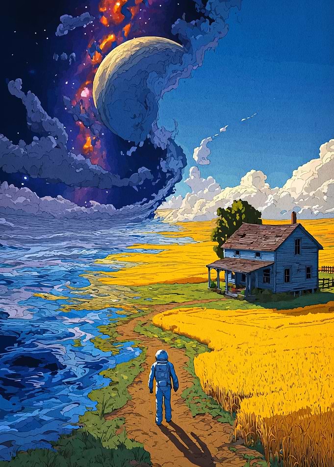Astronaut in a surreal landscape