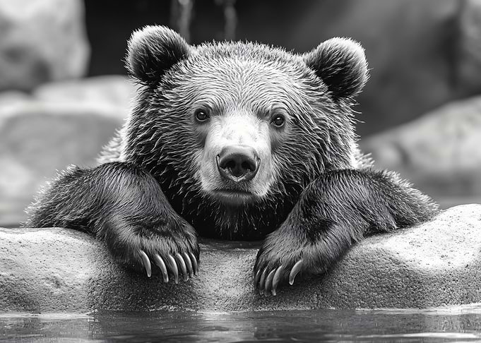 Close-up of a wet bear in water