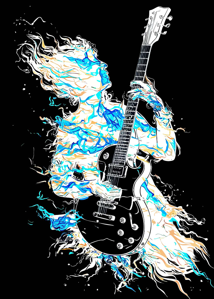 Abstract Guitarist with Fiery Aura