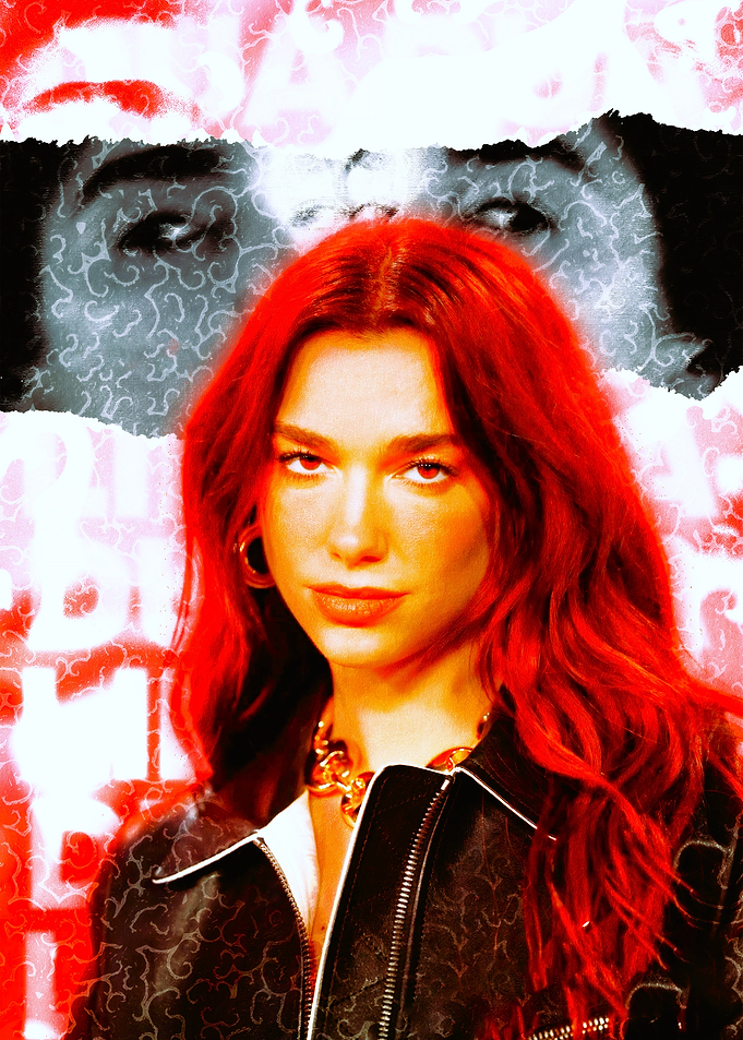 Dua Lipa with abstract background