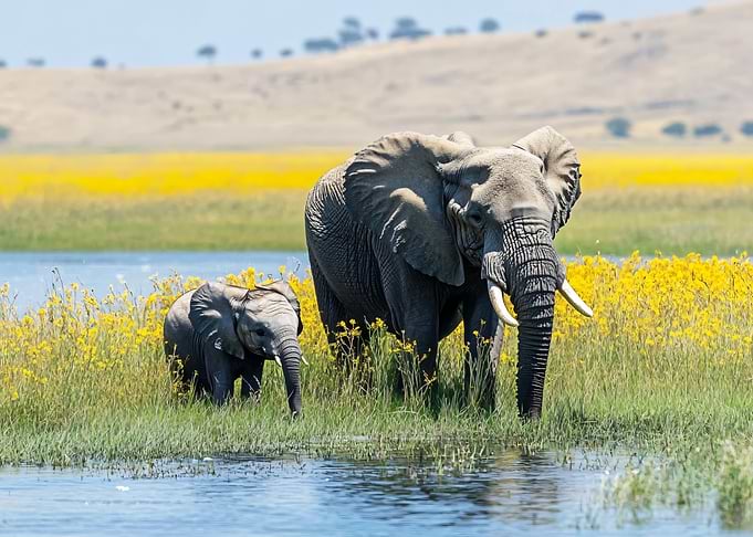 Elephants by the Water