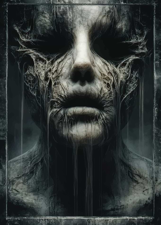 Disturbing Face with Dripping Texture