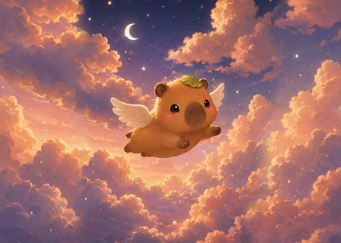 Flying Capybara in the Clouds