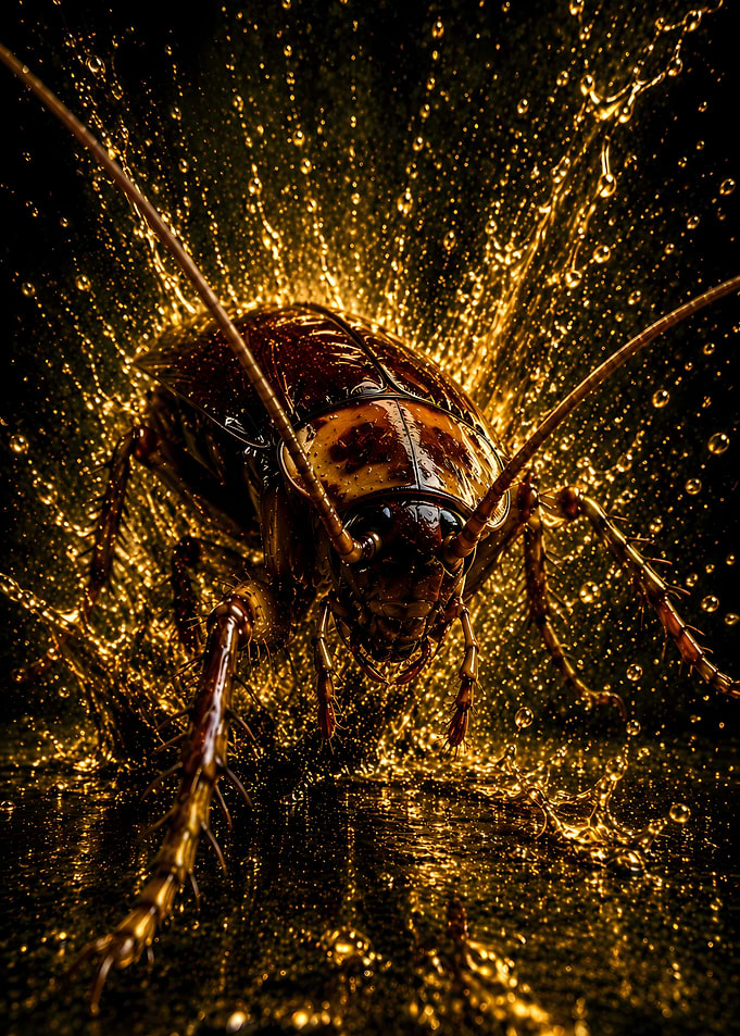Cockroach in Golden Splash