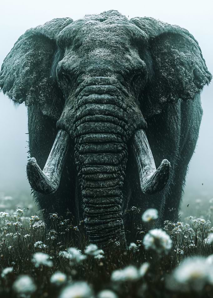 Majestic Elephant in a Field of Flowers