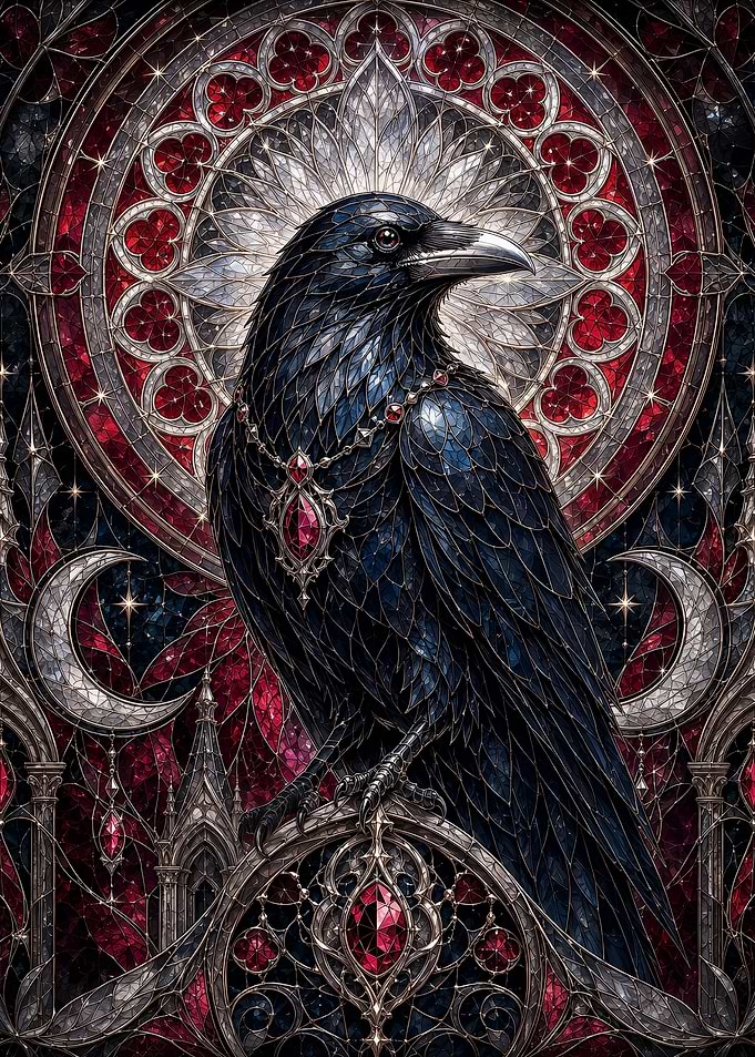 Gothic Stained Glass Raven