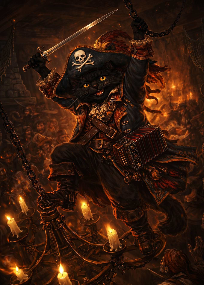 Pirate Cat with Sword and Accordion