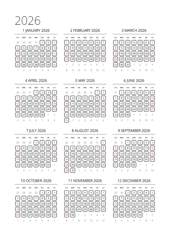 2026 Calendar Grid