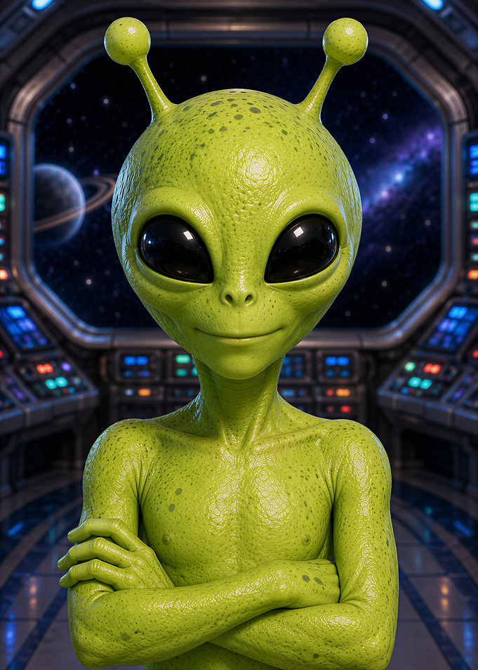 Green Alien in Spaceship