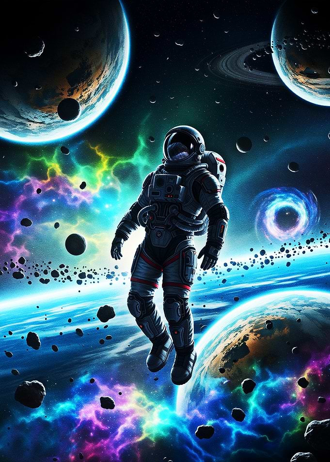 Astronaut in Colorful Nebula