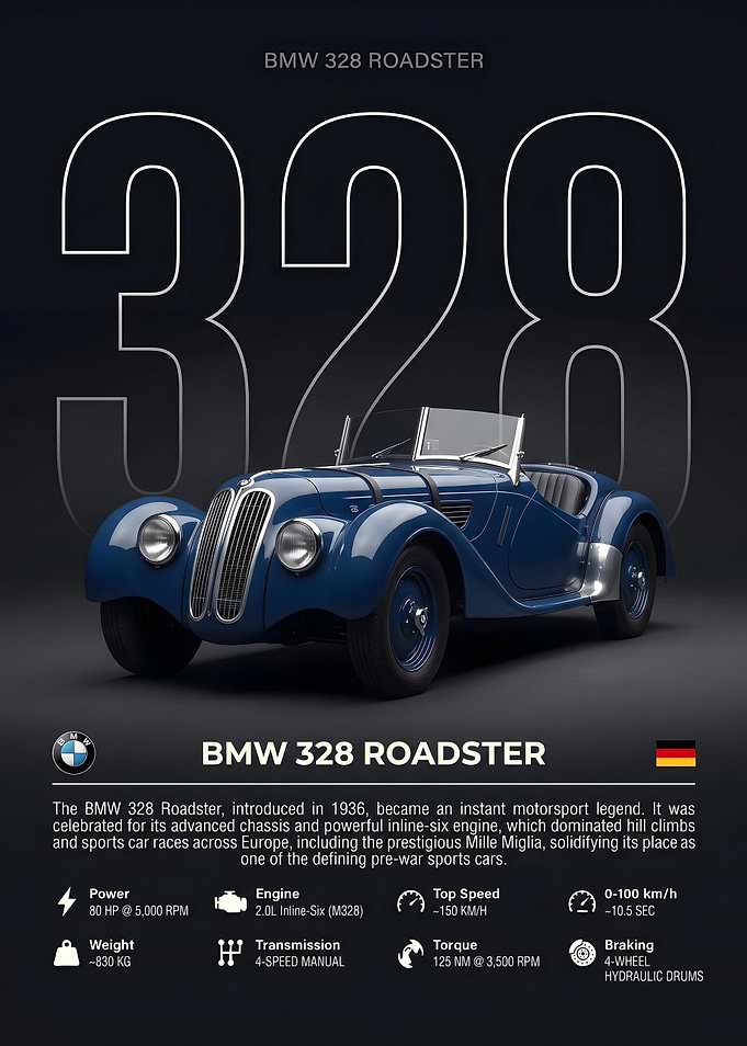 BMW 328 Roadster Vintage Poster