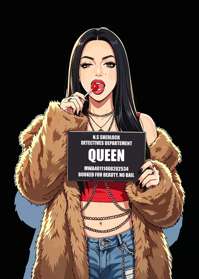 Anime Mugshot of a Woman with Lollipop