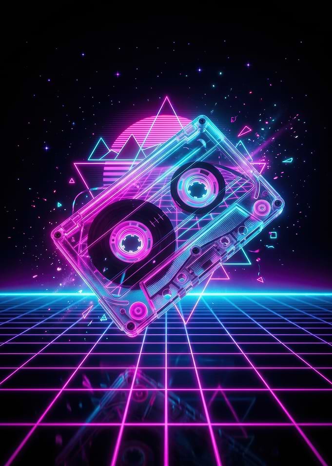 Retro Cassette Tape Neon Grid