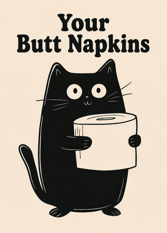Black Cat Holding Toilet Paper