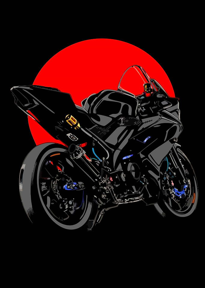 Black Sportbike with Red Sun