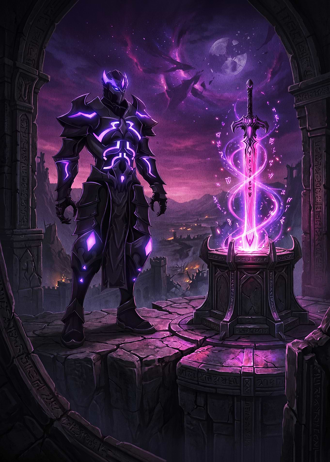 Dark Knight with Glowing Sword