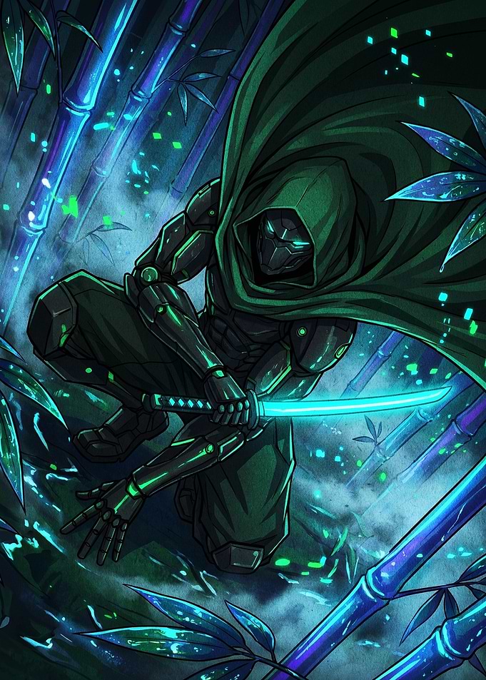 Cyberpunk Ninja with Glowing Katana