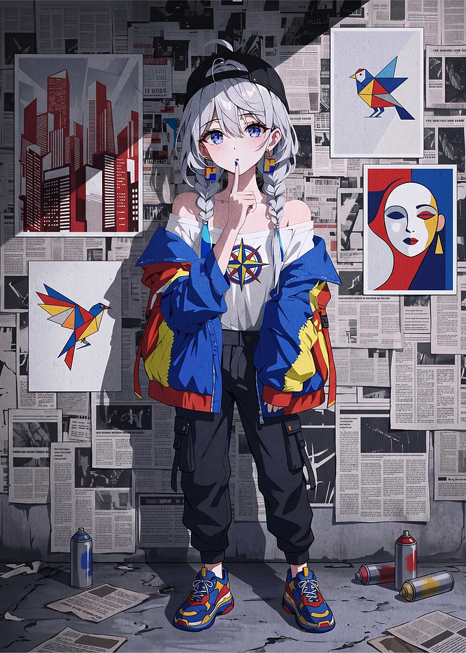 Anime Girl in Streetwear with Art Background