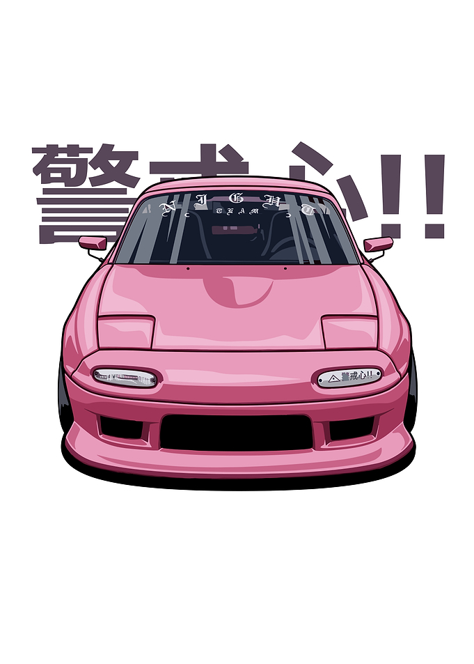 Pink Mazda Miata with Japanese Text
