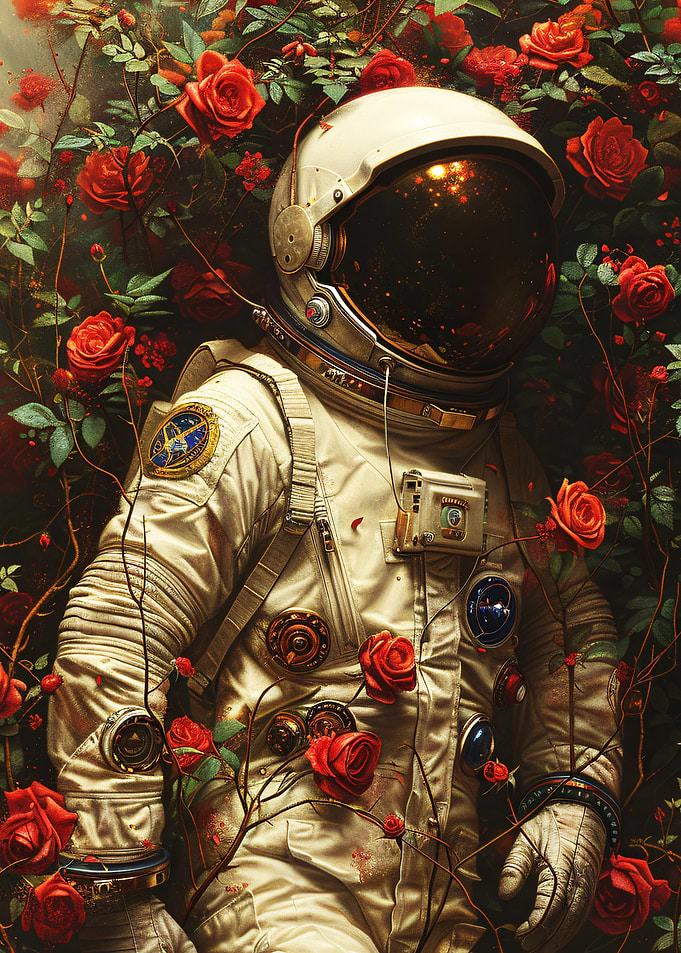 Astronaut Among Red Roses